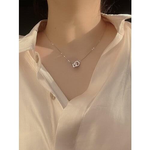 S925 silver jewelry with geometric square circle pendant light luxury clavicle chain for female birthday party gifts wholesale