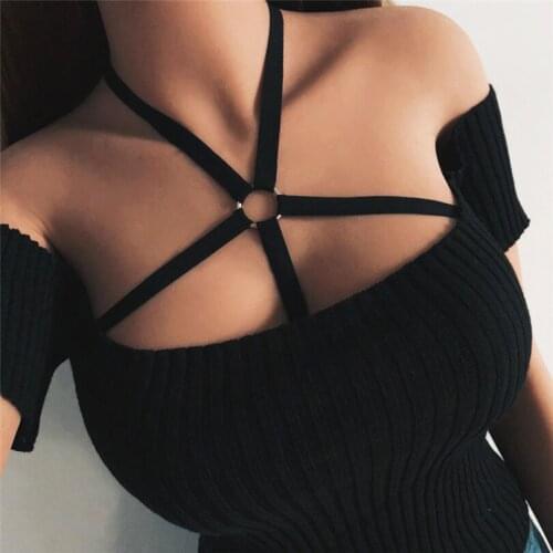 Sexy Bondage Women Harness Bra Elastic Cage Bra Strappy Hollow Out Bra Bustier Body Harness Belt Women Crop Top Bodysuit J80