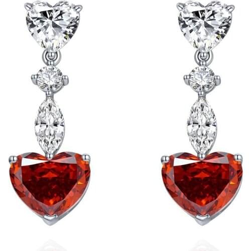 Luxury 925 Sterling Silver 10*12 Heart Cut High Carbon Diamond Wedding Party Dangle Ruby Earrings Studs Lady Fine Jewelry GIfts