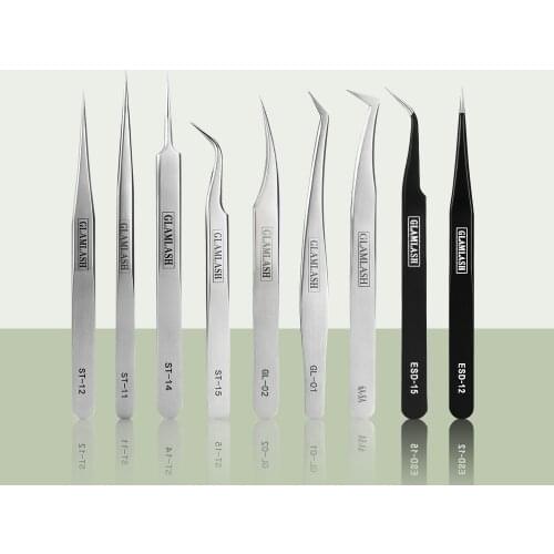 Glamlash ESD ST SA Series Anti-static Eyelash Extension Tweezer Curved Lash Tweezer Straight Tip Tweezer Makeup Tool