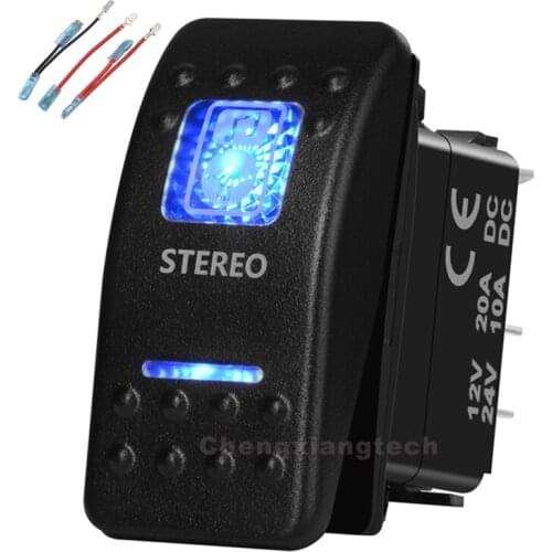 Blue Led 5 Pin on-off SPST Rocker Push Switch Stereo Waterproof Overload protection Car Boat 12v/24v+Jumper Wires Set