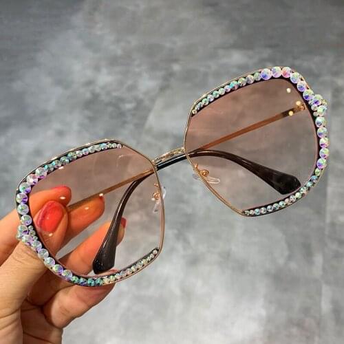 Oversized daimond sunglasses 2020 luxury sun glasses women Clear lens Eyeglasses Shades For Women oculos feminino vintage