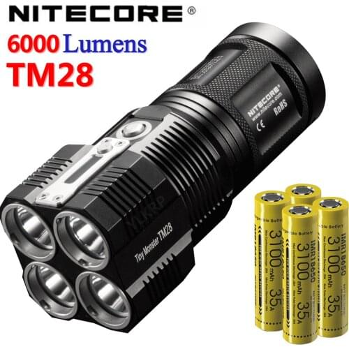 NITECORE TM28 4 *CREE XHP35 HI 6000LM beam distance 655M LED Flashlight with Charger and 4pcs 18650 3100mAh li-ion batteries