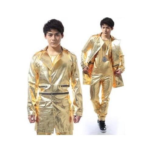 Dance gold zipper mens leather jackets and coats leather jacket men jaqueta couro jaqueta de couro masculina 2XL Customizable