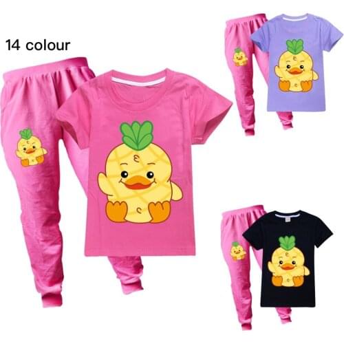 Spring/Fall 2021 Kawaii Pineapple Childrens Suit Girls Fashion Cotton Pants + T-shirt 2-Piece Set Girls Casual Sportswear 2-14Y