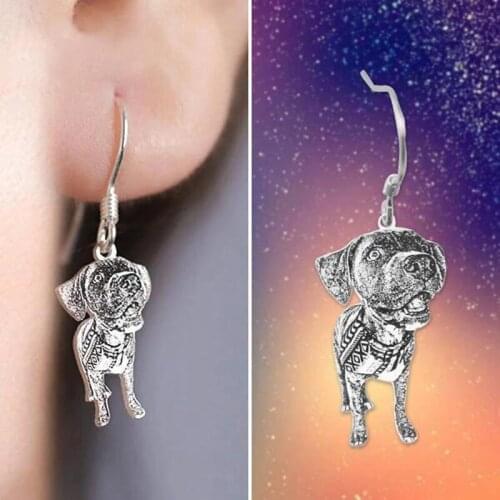 Custom Cat Dog Pet Photo Dangle Earring 925 Sterling Silver Engraved Name Silver Dog Tag Earrings Women Men Memorial Best Gift