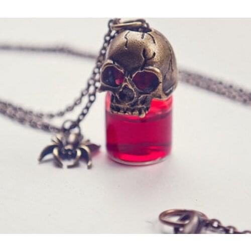 Charms Pendant Women Couple Jewelry Halloween Prank Gothic Retro Blood Bottle Crystal Skull Flowers Skeleton Pendants Necklaces