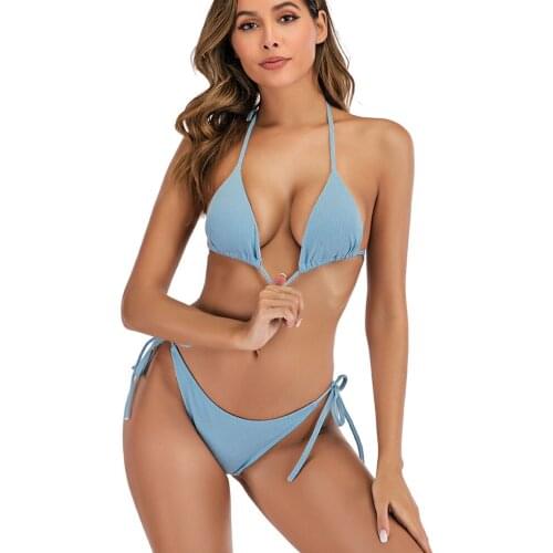 Womens String Two Piece Halter Top Triangle Bikini Set with Tie Side Bottom Sexy Swimsuit Bathing Suits