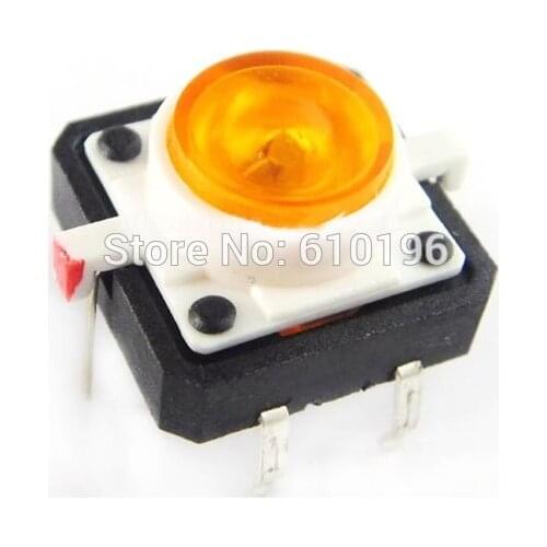10PCS/LOT Vertical Yellow Color LED Reset Tactile Button Normally Open Touch Switch 12*12 4 Pin
