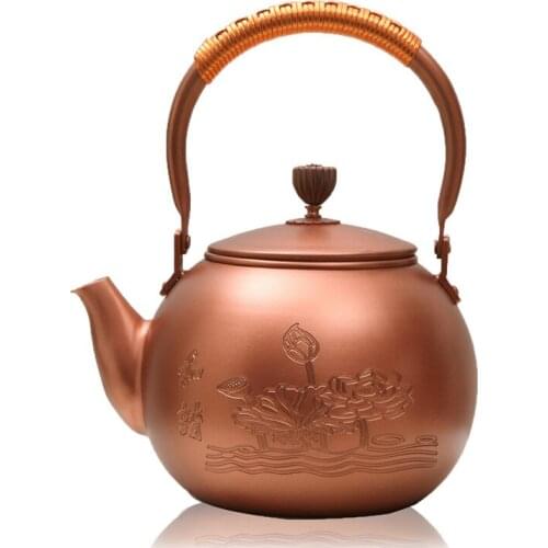 2018 Cast Iron Tea Pot No Coating Japanese Kung Fu Tea Set Handmade Japan Brass Purple Copper Lotus Kettle Pot With Filter
