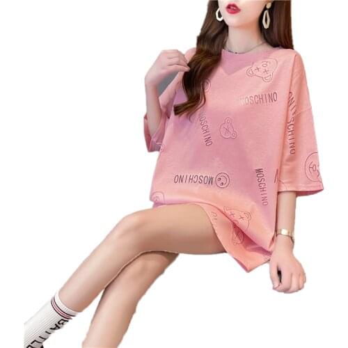 2021 Summer Tees Women Loose T-shirts Maternity Funny Bear Tops O-Neck Female Pregnancy T Shirts for Pregnant Women Dress