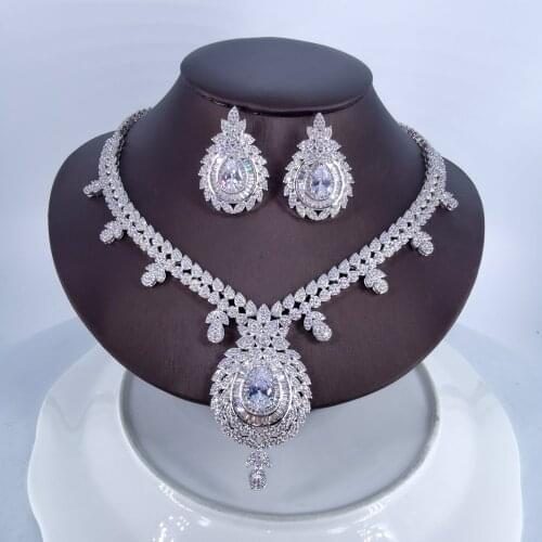 2021 new fashion luruxy crystal CZ zircon necklace earring bracelet ring jewelry set wedding bride banquet dressing jewelry set