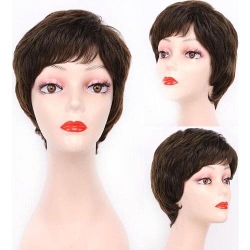 Amir Short Wigs Cute Pixie Cut Straight Hair Wig For Women Synethic Wig Ombre Brown Grey Hair With Bangs For Party Daily Cosplay