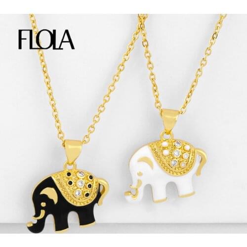 FLOLA Gold Elephant Necklaces Pendants for Women With Stone CZ Chains Charm Necklace Animal Fashion Jewelry Gifts nkeq06