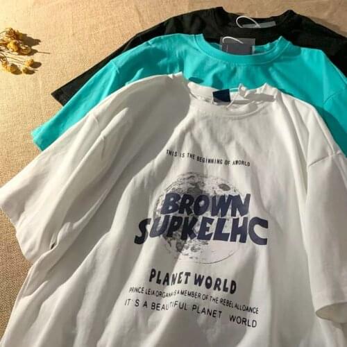 Short-sleeved t-shirt men women Summer simple letter print trend Hong Kong style versatile loose lovers high street O-neck shirt