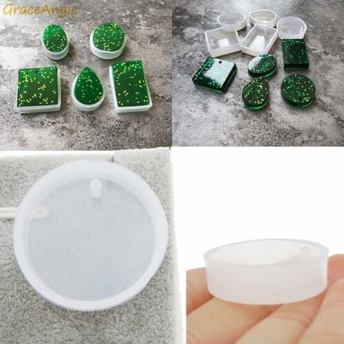 GraceAngie 5pcs/lot Geometry Shape With Hole Silicone Mold Oval Round Square Casting Charm Molds DIY Pendant Beads Jewelry Tools
