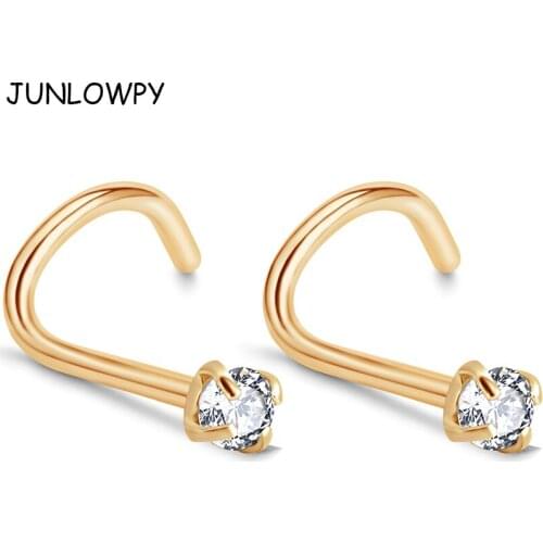 JUNLOWPY Crysta Gold Silver Zircon Nose Ring Screw Nose Stud Clear Pink Red Purple CURVED STEEL PIN RING PIERCING 20G 0.8mm