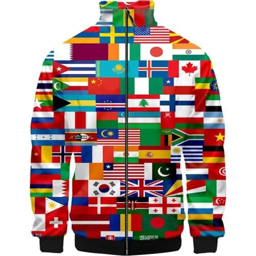 Flag Patchwork Stand-up Collar Jacket Mens New Fashion Streetwear Casual Funny Fall Long-sleeved Tracksuits Zipper Jacket IFPD