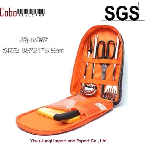 Camp Kitchen Utensil Organizer Travel Set - Portable 8 Piece BBQ Camping Cookware Utensils Travel Kit with Water Resistant Case