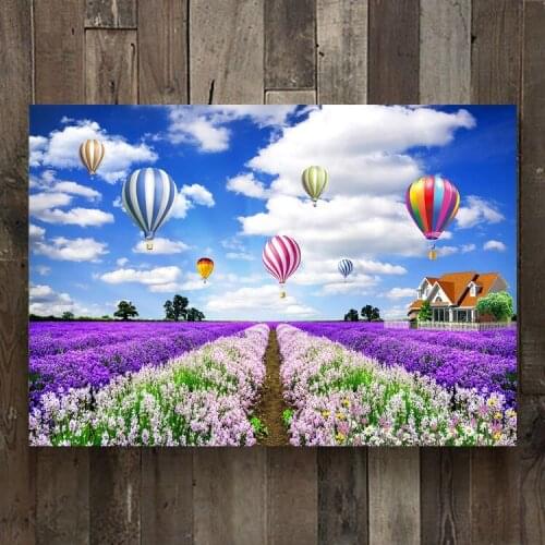 Lavender Garden Hot Air Balloon Art Needlework 14CT Canvas Unprinted Handmade Embroidery Cross Stitch Kits DIY Home Decor