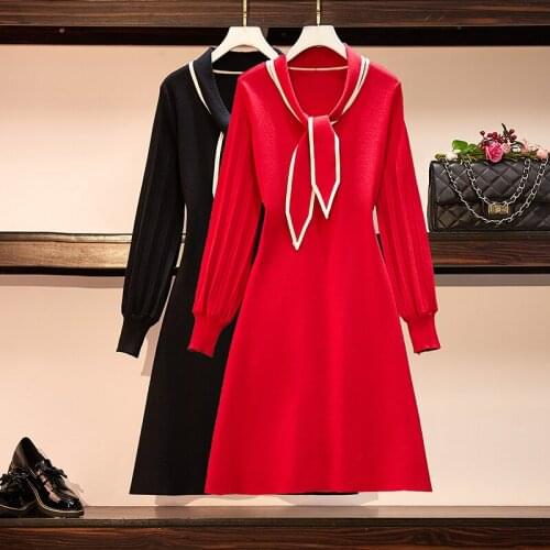 Midi Dress Autumn Winter 2020 Long Sleeve Knitted Pure Party Elegant Outfits Clothes for Women