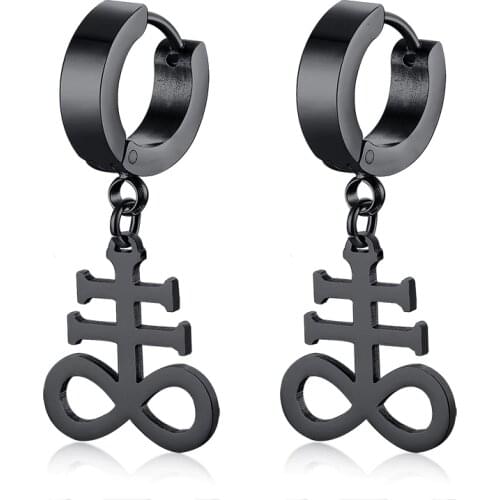 Sigil Of Lucifer Seal Of Satan Symbol Men Drop Earrings Black Stainles Steel Dark Occult Nu Goth Danging Earrings Gothic Jewelry