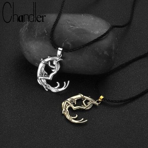 Chandler Moon Goddess Necklace Men Magic Amulet Talisman Jewelry Antique Silver Plated Bronze Alloy ZInc Pendant Viking Callors