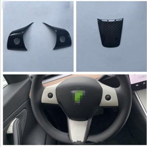 Carbon Fiber ABS Car Inner Steering Wheel Decal Cover Sticker fit For Tesla Model Y/Model 3 2021