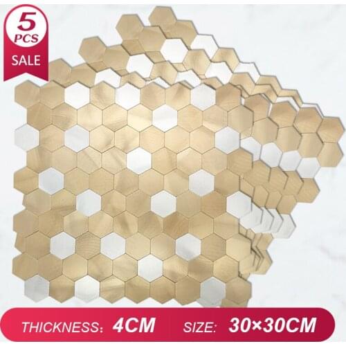 5PCS Metal Self-Adhesive Wallpaper Panels Stickers Home Decor For Kitchen Bedroom Bathroom TV Backdrop Waterproof Hexagon DIY