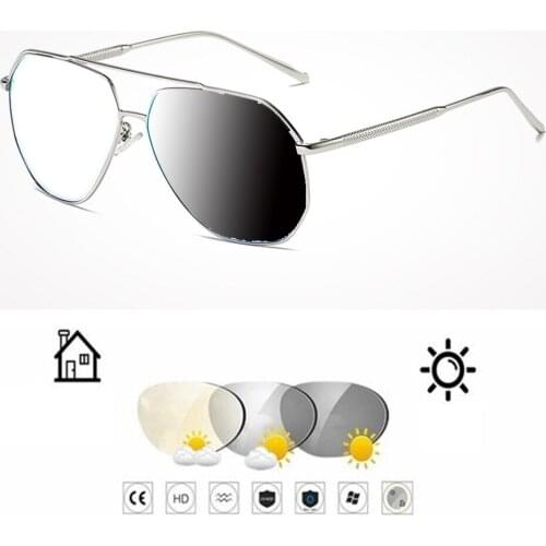 Pilot Style Silver Double Bridge Men Photochromic Grey Reading Glasses +0.75 +1 +1.25 +1.5 +1.75 +2 +2.25 +2.5 +2.75 To +4