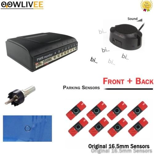 OOWLIVEE Adjustable Step Button Speaker Car Parking Sensor 8 Parking Assistance 16.5mm Flat Sensors 4 Front + Rear view security