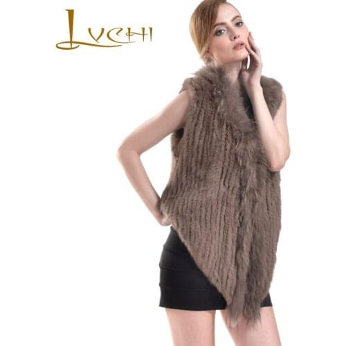 LVCHI Autumn Winter Rabbit Fur Womens Clothing Jackets Coat 2019 Knitted Plush V Neck Fashion Fur Vest White Black 6 Colors Fur