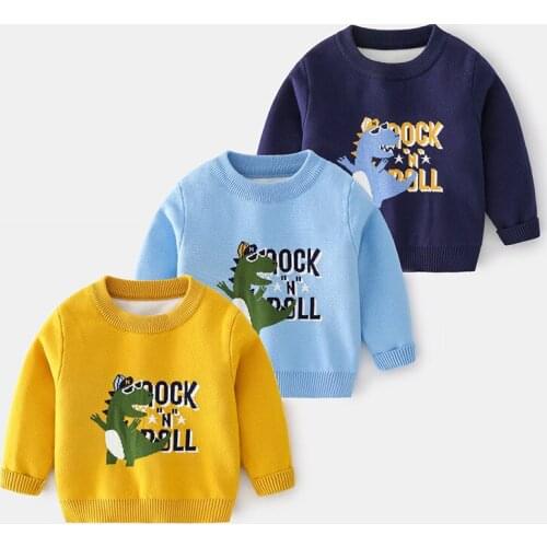 Autumn New Boy Round Neck Casual Cartoon Rock Dinosaur Pullover Sweater