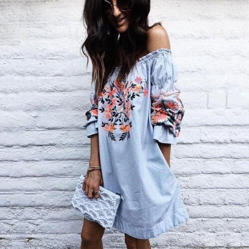 New Spring Summer Fashion Women Sexy Off-shoulder Floral Dress Female Casual Long Ruffle Sleeve Vestidos Mujer Clothing