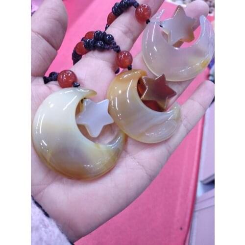 Natural chalcedony Moon Star Amulet Lucky Pendant agate Necklace Hanging