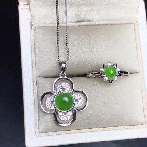 Popular style, special sale, 925 silver, natural Hetian jasper suit, ring necklace