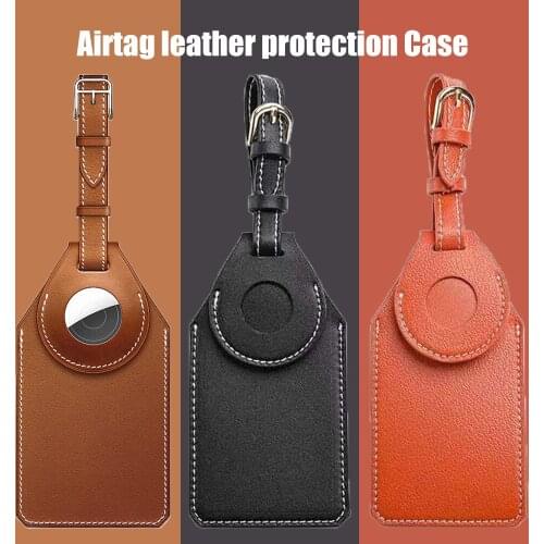 Durable Shockproof Protective Case For Apple AirTag PU Leather Hang Key Ring Luggage Air Tag Wrap Bag Charm Loop Keychain Cover