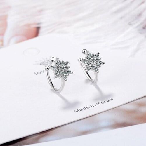 Trendy Snowflower Zircon 925 Sterling Silver Clip Earring For Women Girls No Piercing pendientes oorbellen 2021 New Tide Earcuff