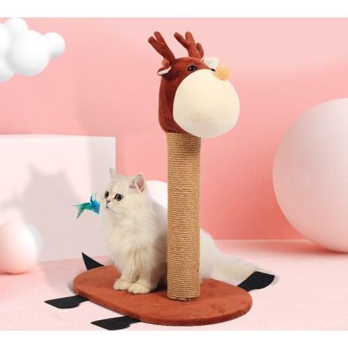 Cute Christmas Elk Cat Scratching Post with Sisal Rope Cat Scratcher Cactus for Young and Adult Cats Climbing Frame Cat Tower