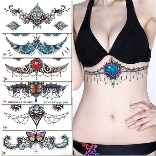 Belly Button Tattoo Stickers Navel Temporary Tattoo Art Sticker Waterproof Transfer Tattoo Stickers Women Swimming Fake Tattoo