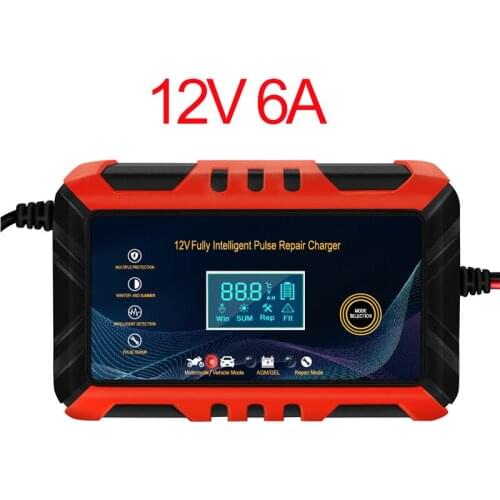 12V 6A Car Battery Charger Digital LCD DisplayTouch Screen Pulse Repair Charger for Wet Dry Lead Acid Battery Smart Charging
