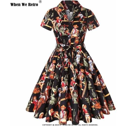 When We Retro 50s Rockabilly Western Cowgirl Horse Vintage Dress Swing Women Ladies Spring Plus Size Dresses Vestidos SD0002