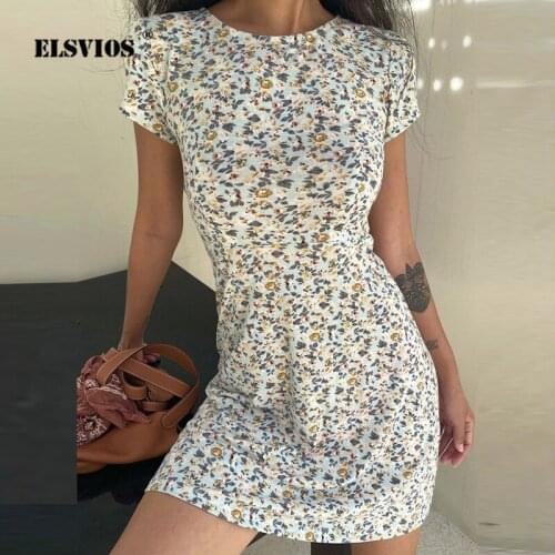 Casual Fashion Dress Summer 2021 Women O-neck Short Sleeve A-line Dress Vintage Floral Print Elegant Ladies Mini Dresses Vestido