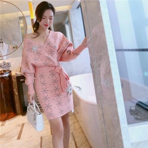 High-qualitSexy nightclub ladies spring and autumn paragraph formal occasion short paragraph package hip bat sleeve knit dress