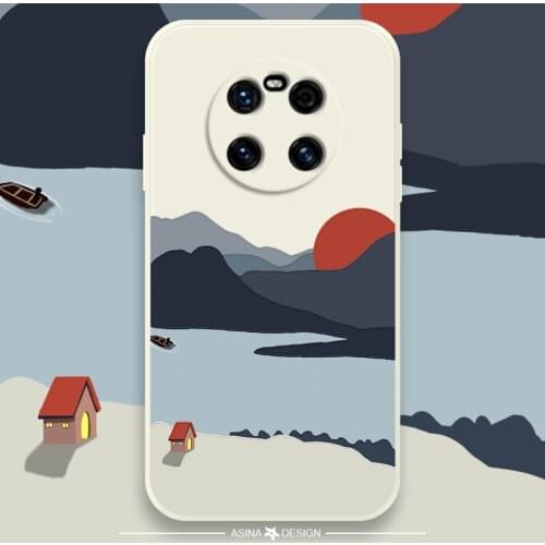 ASINA Liquid Silicone Case For Huawei Mate 40 30 Pro Lite Straight Edge Cute Cover Bumper For Huawei Mate 20 10 Scenery Fundas