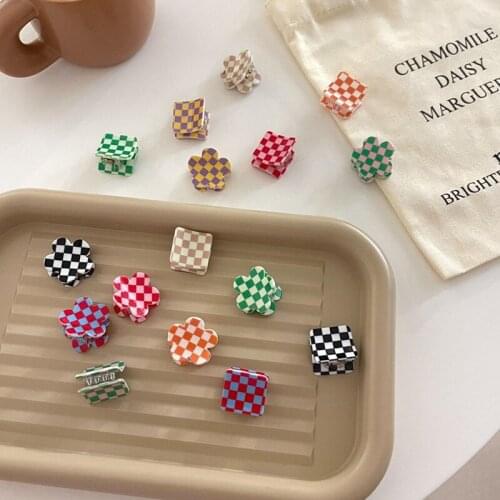 20x20mm 1Pcs Colorful Checkerboard Square Hair Clips Grip Claw Barrettes Mini Clamps Jaw Hairpin Hair Styling Accessories Tool