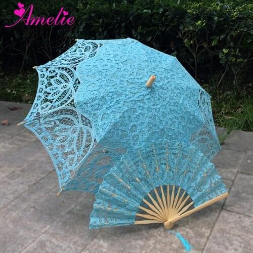 19 Century Popular Steampunk Style Handmade Battenburg Lace Parasol Lace Fan Set Wedding Umbrella