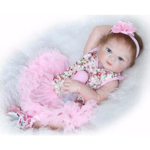 23" full silicone reborn dolls lovely girl reborn babies with pink dress bebe doll reborn com corpo de silicone girls toys gift