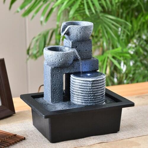 3-Tier Staggered Rock Falls Tabletop Fountain with Colored LED Lights - Natural Interior Waterfall Decorative for Home or Office