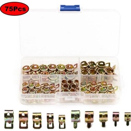 75PCS/set 6-10mm Spring Clip Clamp Vacuum Fuel HoseClamp Line Water Pipe Air Tube Clamps Fastener for Band Clamp Metal Kit